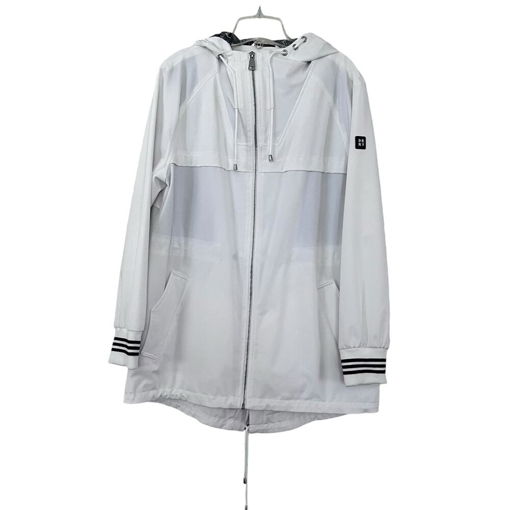 DKNY White Long Sleeve Zip Up Windbreaker Jacket Women’s Size Large